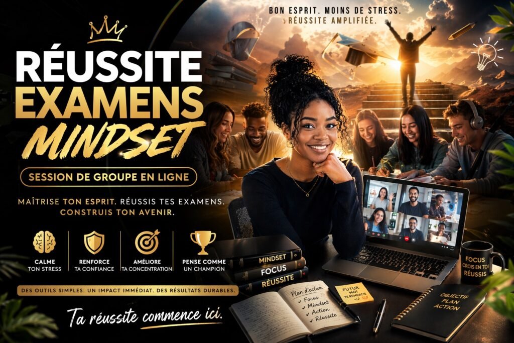 Session de coaching en ligne pour aider les étudiants à réduire le stress des examens, améliorer la concentration et développer la confiance